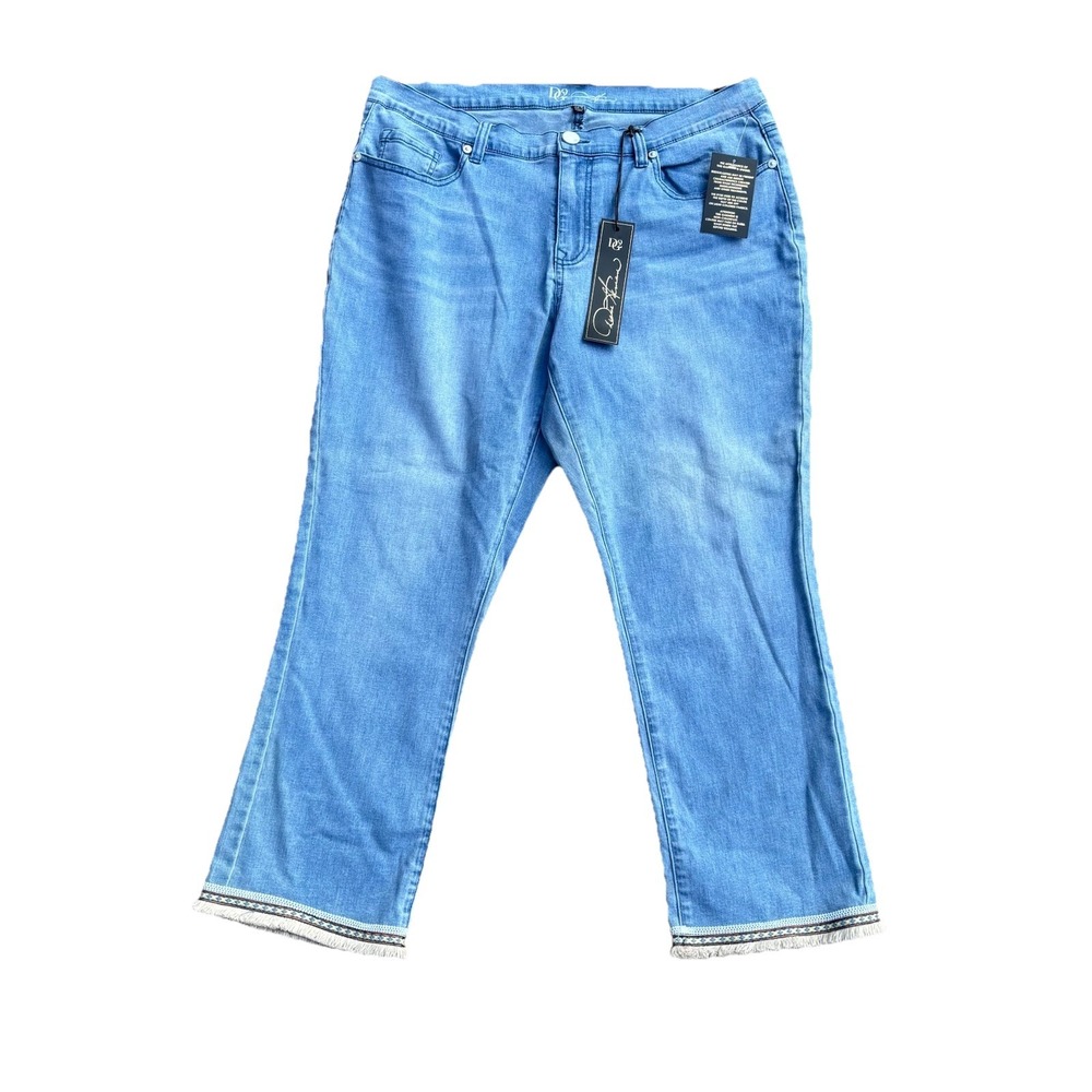 NWT DG2 Diane Gilman Size 16PW/38x26 High Rise Southwestern Fringed Hem Jeans - Picture 1 of 12